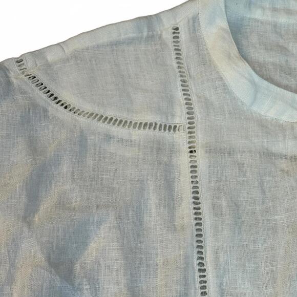 Faherty XL White Linen Shirt Dress NWT Belt Ladder Trim Summer India - Picture 7 of 11